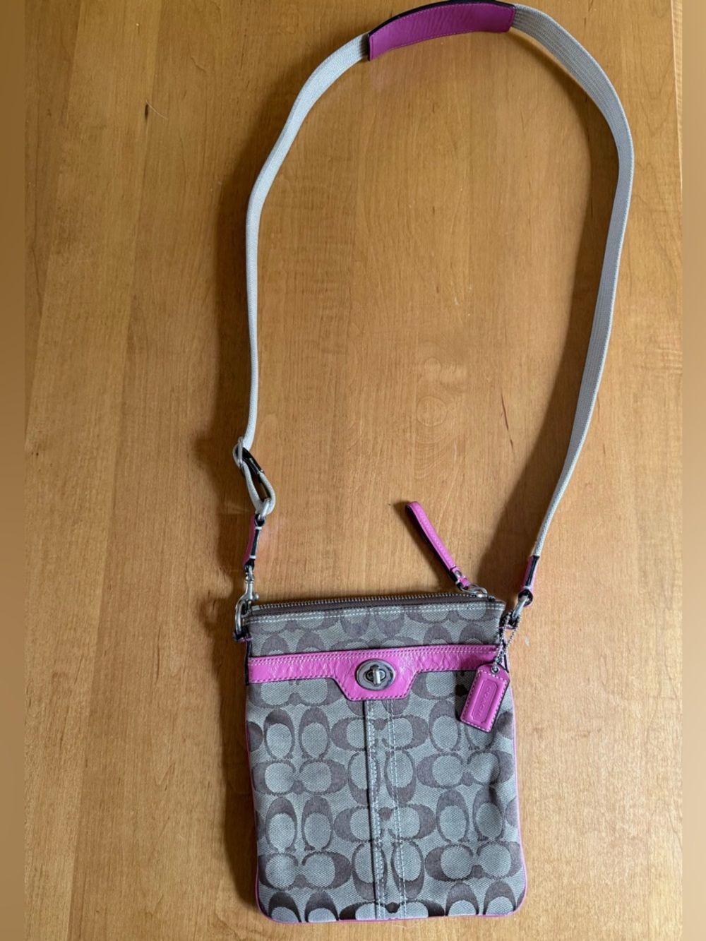 Coach Crossbody with Pink Trim on Signature Canvas